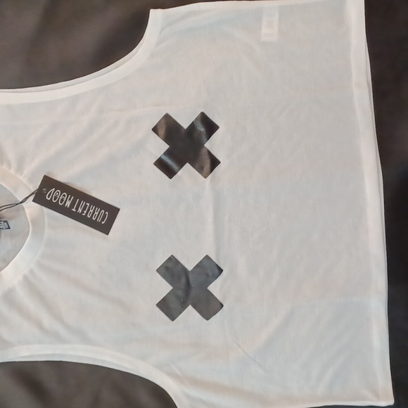 DOLLSKILL CURRENT MOOD 2X WHITE SLEEVE LESS CROPPED TANK X MARKS THE SPOT - Picture 2 of 6